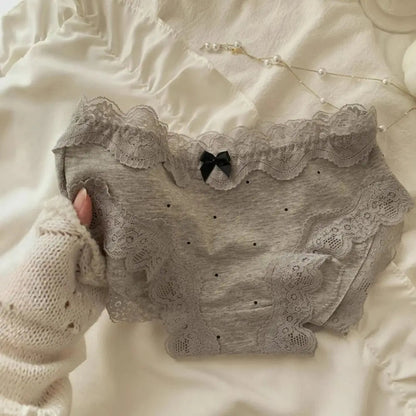 3Pcs Lingerie Dot Lace Bowknot Panties Sweet Mid Waist Seamless Briefs Cotton Crotch Underpants Underwear for Women Lady luvshop24