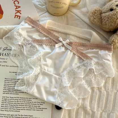 French Lace Underwear Pure Cotton Crotch Satin Sexy Triangle Panties Women's Innerwear Comfortable Breathable Ladies Briefs luvshop24