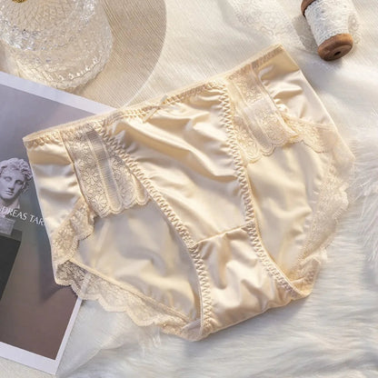 2Pcs Lingerie Underwear Lace Briefs Women Bow Mid Waist Stain Silk Panties Cotton Crotch Underpants Mesh Seamless Briefs Lady luvshop24