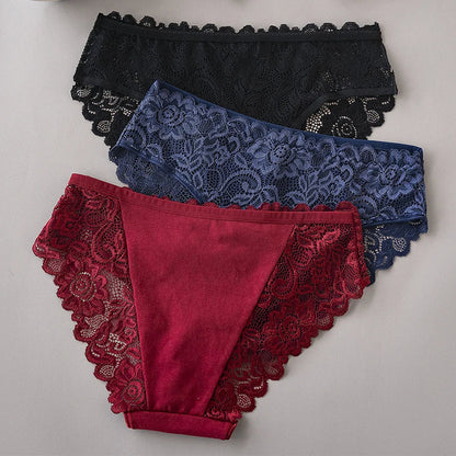 3PCS/Set Luxury Floral Embroidery Lace Panties Women Briefs Sexy Hollow Lingerie Female Underwear Ladies Breathable Underpants luvshop24