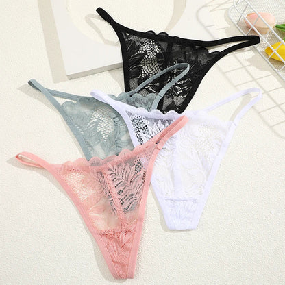 3Pcs Lace Thong For Women Low Rise Soft Intimates Lingerie Sexy Panties 6 Solid Color Ladies Comfortable Underpants Girls Panty luvshop24