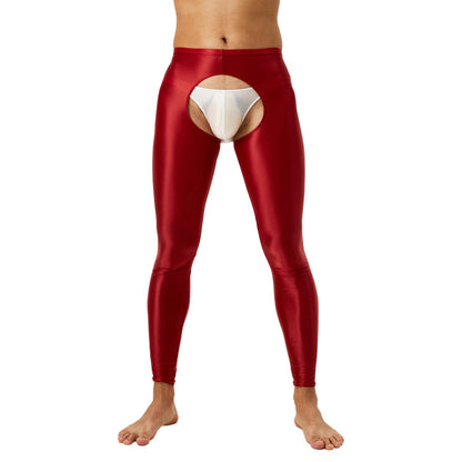 Glossy Crotchless Open Butt Leggings Mens Gays Erotic Nightwear Underpants High Waist Slim Fit Tights Underwear Baselayer Pants luvshop24