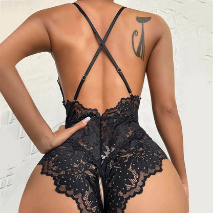 Erotic Lingerie for Women Lace Transparent Bra Set Sexy Costumes Deep V Open Crotch Bodysuit Female Underwear Sexy Body luvshop24