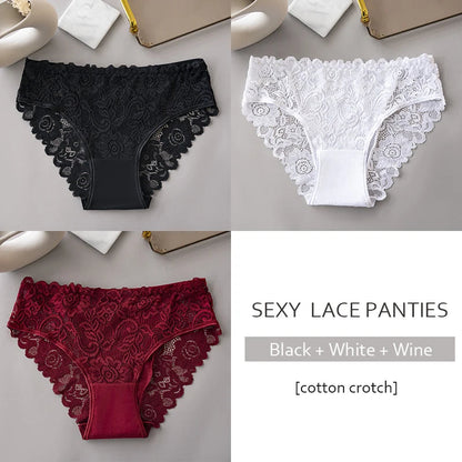 3PCS/Set Luxury Floral Embroidery Lace Panties Women Briefs Sexy Hollow Lingerie Female Underwear Ladies Breathable Underpants luvshop24