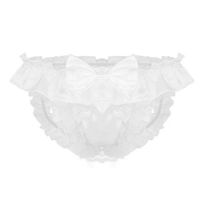 Men Sissy Bow-knot See-through Panties Satin Bikini G-String Thong Briefs Uniform Temptation Sexy Smooth Underwear Sleepwear luvshop24