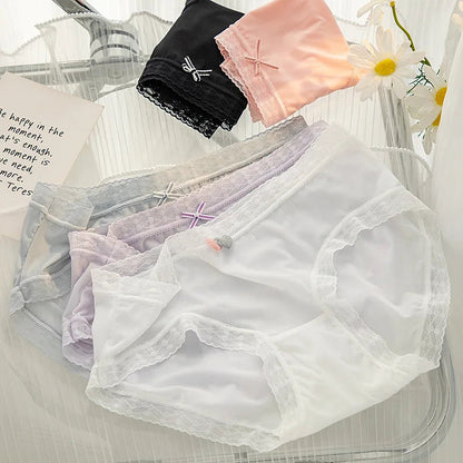 L-XL Women's Underwear Panty Sexy Lace Panties Girls' Fashion Ice Silk Briefs Middle Waist Seamless Underpants Female Lingerie luvshop24