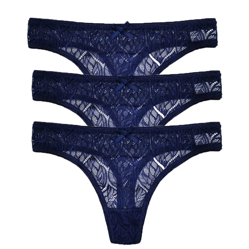 3PCS Low Waist Sexy Lace Panties Hollow Out G-Strings Female Solid Color Thongs Underwear Women Sexy Underpants Intimates luvshop24