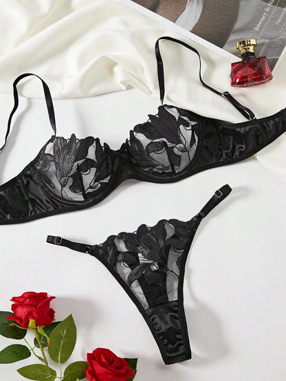 2025 Lace Sexy Erotic Floral Embroidery Lingerie Set For Women Sensual Erotic Sexy 2-Piece Bra + Panty Underwear Set luvshop24