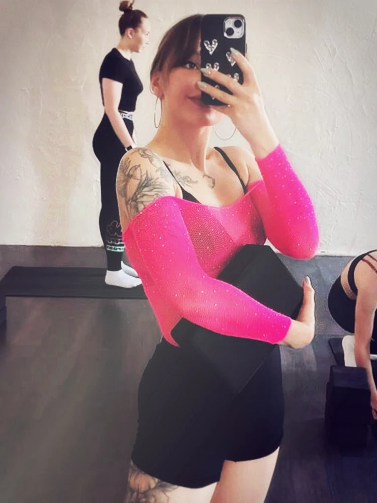 Fashion Sexy Lingerie Fishnet Bodysuits Sexy Perspective Diamonds Porno Costume Sexy Women Open Body Lace Bodysuit Streetwear luvshop24
