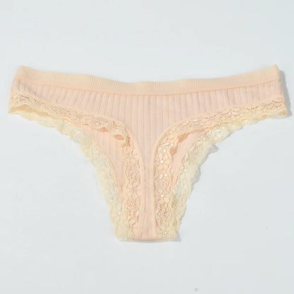 3pcs Cotton Women's Thong Panties Breathable Low Waist Seamless Underwear Sexy Female Lady Comfortable Solid Color Lace G-String luvshop24