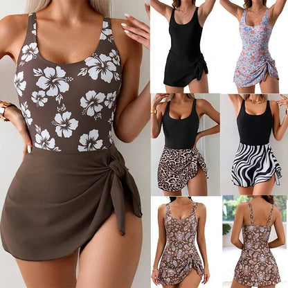 2025 New Women's Printed One-Piece Dress-Style Swimsuit - Flattering Slimming Tummy Control Swimwear for Beach luvshop24