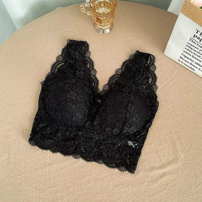 Lace Bras Top Women Deep V Neck Sexy Lingerie Wire Free Bra Tank Tops Female Underwear V Back Bralette Padded Camisole luvshop24