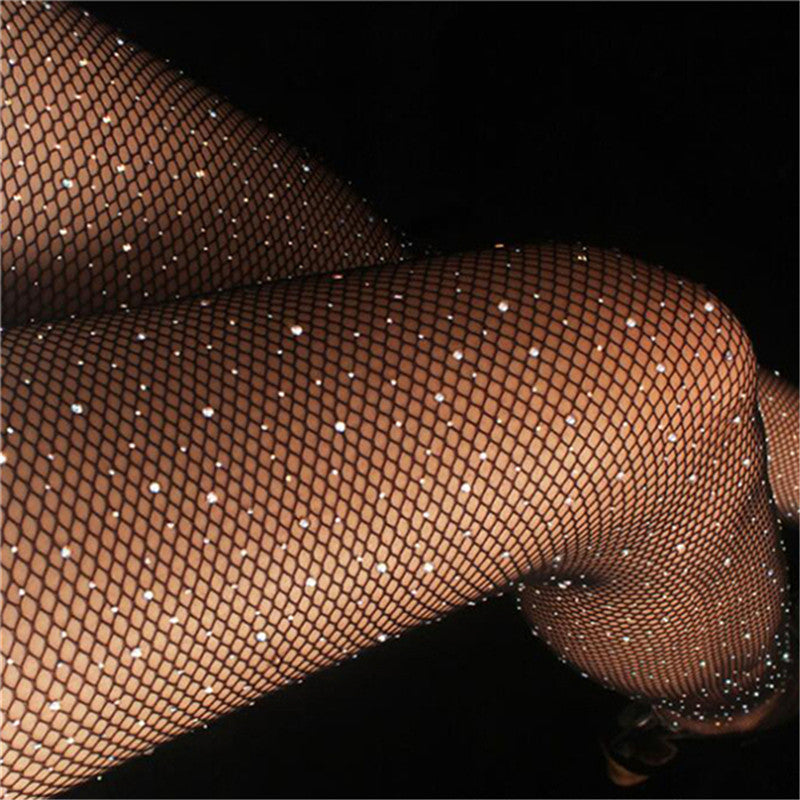 Women's Sexy Crystal Bling Stockings Rhinestone Fishnet Flash Mesh Ladies Skinny Sequins Pantyhose for Female Night Clubwear luvshop24