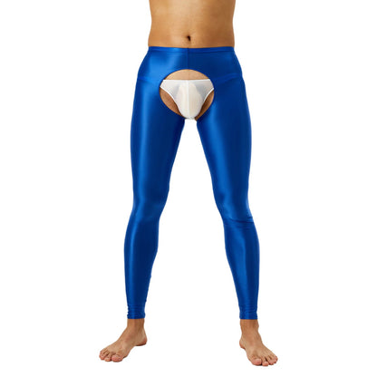 Glossy Crotchless Open Butt Leggings Mens Gays Erotic Nightwear Underpants High Waist Slim Fit Tights Underwear Baselayer Pants luvshop24