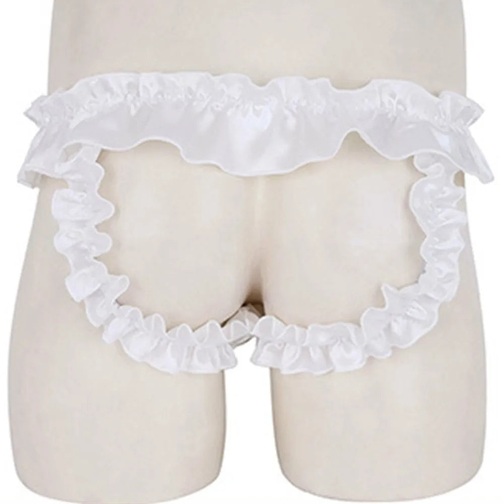 Men Sissy Bow-knot See-through Panties Satin Bikini G-String Thong Briefs Uniform Temptation Sexy Smooth Underwear Sleepwear luvshop24