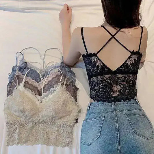 Lace Bra Women Tops Floral Lace Tanks Top Sexy Lingerie Bralette Wirefree Underwear Adjust Strap Removable Pads Camisoles luvshop24