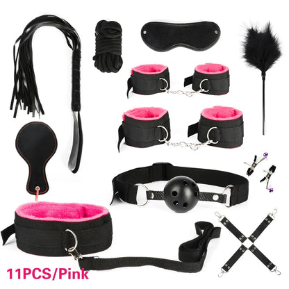 Bdsm SexLove Kits Female Handcuff Whip Mouth Gag Anal Bead Butt Plug Adult Game Props Bondage Restraint Kit Bullet Vibrator luvshop24
