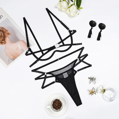 MUZISKAT 2023 Hot New Three-Point Bra Set Sexy Mesh Erotic Lingerie Three-Piece Female luvshop24