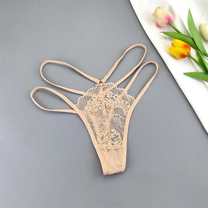 3 Pcs Lace Thin Strap Thong Women Low Waist Sexy Perspective Underwear Ladies Transparent G-string Panty Plus Size T-back luvshop24