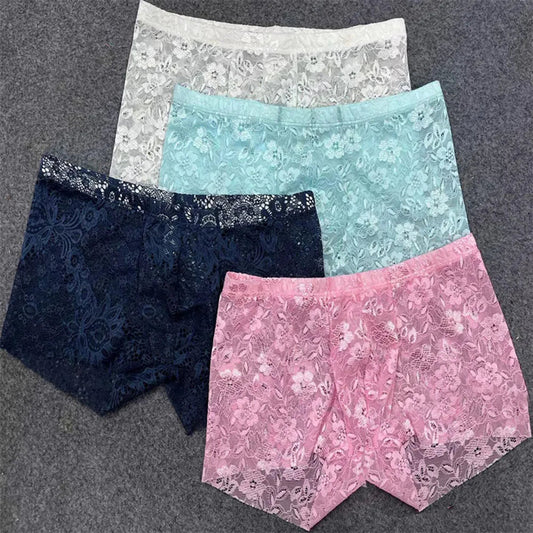 Sexy Mens Lace Shorts Breathable Underwear Solid Male Brief Middle Waist Panties Sleepwear Bikini Hombre Lingerie luvshop24