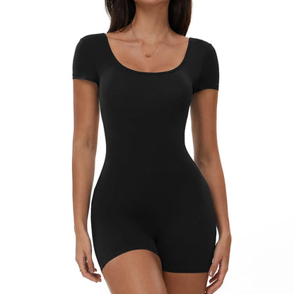Womens Sports Bodysuit Short Sleeve Jumpsuits Stretch One Piece Set Romper Sexy Scrunch Butt Fitness Jumpsuit Female Sportwears luvshop24