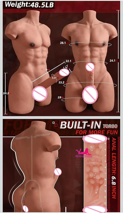 RENHEYUOU Sex Doll Torso with Realistic Huge Testicles Penis Anal Adult Sex Toy Transsexual TPE Sex Doll Gay Masturbation toys luvshop24