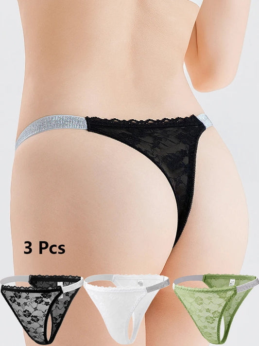 3 Pcs Womens Sexy Lingerie Lace Thongs Breathable Elegant Plus Size Underwear Panties Briefs XL 2XL 3XL 4XL luvshop24