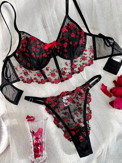 2025 Lace Sexy Erotic Floral Embroidery Lingerie Set Women Boho Sensual Erotic Sexy 2-Piece Bra + Panty Underwear Set luvshop24