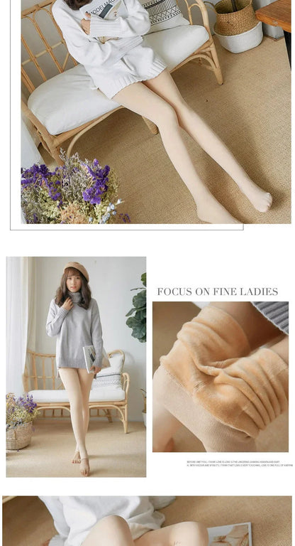 Women's Fleece Tights Warm Insulated Pantyhose Skin Effect Translucent Stockings Sexy Women's Underwear High Elastic Leggings luvshop24