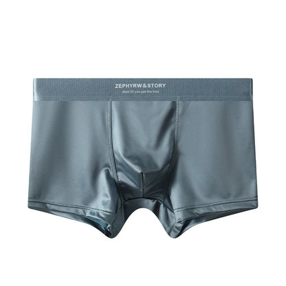 Luxury Summer Smooth Cool Ice Silk Satin-like Men's Boxershort Panties Solid Underpants Breathable Mesh Crotch Male Underwear luvshop24