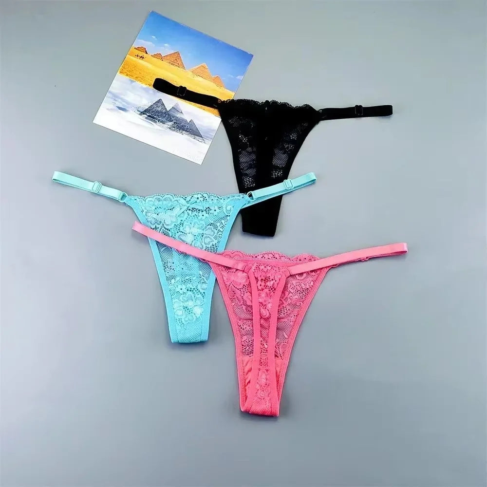 3Pcs Sexy Thongs Underwear for Women Perspective Lace G-String Panties Low Waist Plus Size Hot Wife Gift luvshop24
