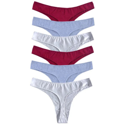 6pcs Cotton Women's Thongs Panties Sports Breathable Low Waist Underwear Lingerie Sexy Female Lady Solid Color G-String luvshop24
