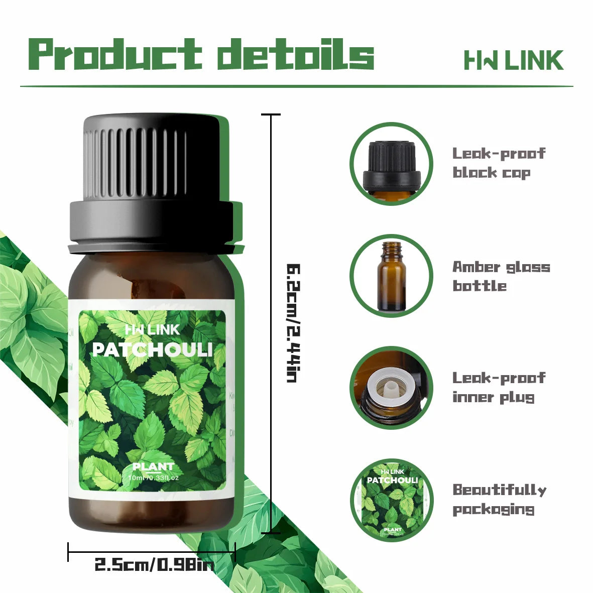 10ml Patchouli Essential Oils Massage Oil Skincare 100% Pure Natural for Hair Care, Home Diffusers, Skin, Aromatherapy, Perfumes luvshop24