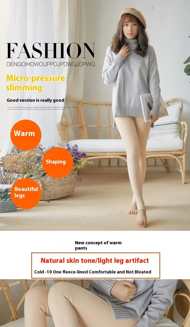 Women's Fleece Tights Warm Insulated Pantyhose Skin Effect Translucent Stockings Sexy Women's Underwear High Elastic Leggings luvshop24
