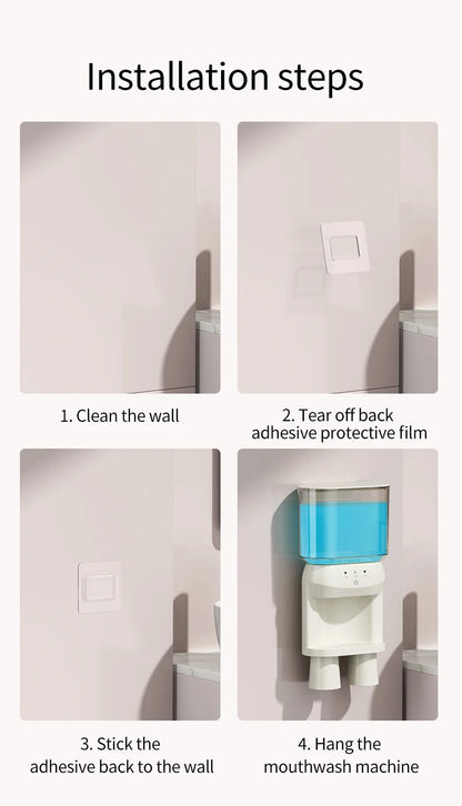 1Pcs Mouthwash Container, Automatic Sensor Mouthwash Machine, No Punching Smart Oral Cleaning, Wall-Mounted Mouthwash Rack, USB Charging with 2 Mouthwash Cups luvshop24