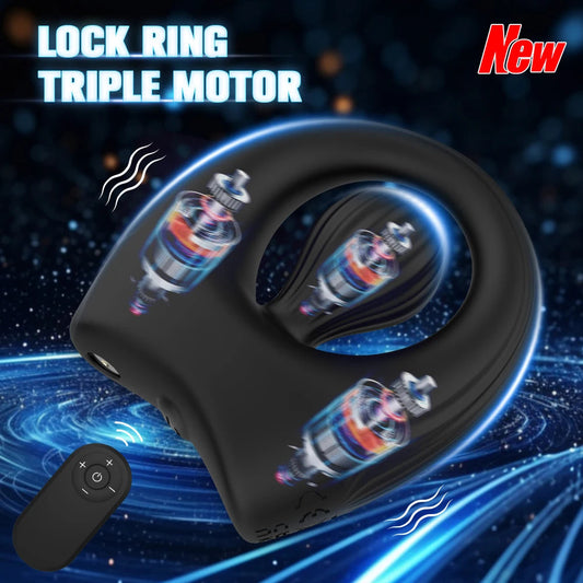 Vibrating Penis Rings Triple Motors Lock Ring Remote Control Vibrator 10 Vibration Modes Enhanced Erection Adult Erotic Toys luvshop24