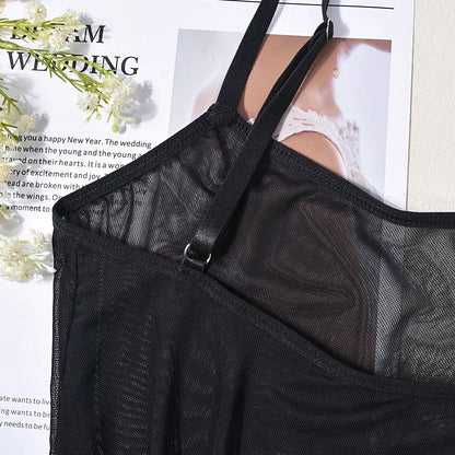 Ellolace Lace Bodysuit Sheer Mesh One Piece Bright Body Women Solid Sexy Top Crotchless Sissy Naked Tight Fitting Teddy Lingerie luvshop24