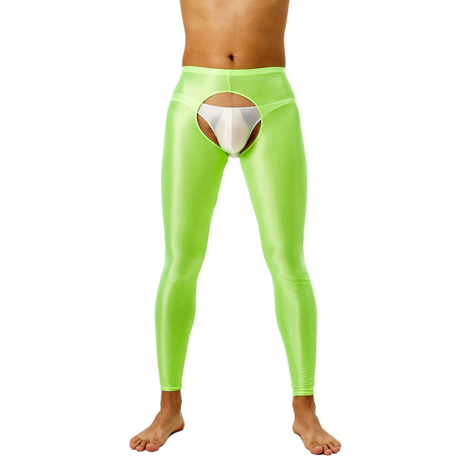 Glossy Crotchless Open Butt Leggings Mens Gays Erotic Nightwear Underpants High Waist Slim Fit Tights Underwear Baselayer Pants luvshop24