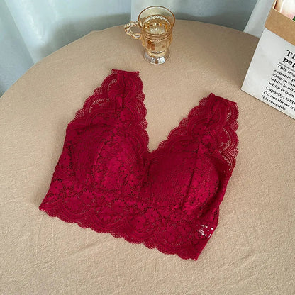 Lace Bras Top Women Deep V Neck Sexy Lingerie Wire Free Bra Tank Tops Female Underwear V Back Bralette Padded Camisole luvshop24