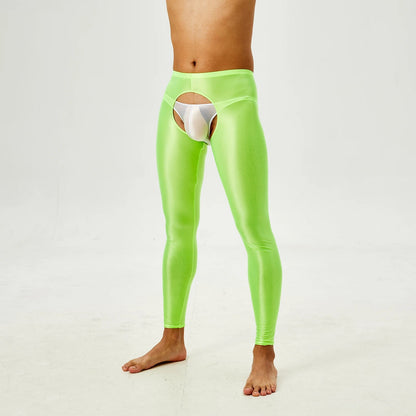 Glossy Crotchless Open Butt Leggings Mens Gays Erotic Nightwear Underpants High Waist Slim Fit Tights Underwear Baselayer Pants luvshop24