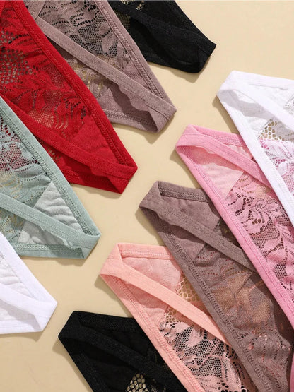 5PCS Sexy Lace Women Lingerie Exotic Underpants Female Lace Transparent Hollow Out G-string Thong Female Soft Intimates S-XL luvshop24