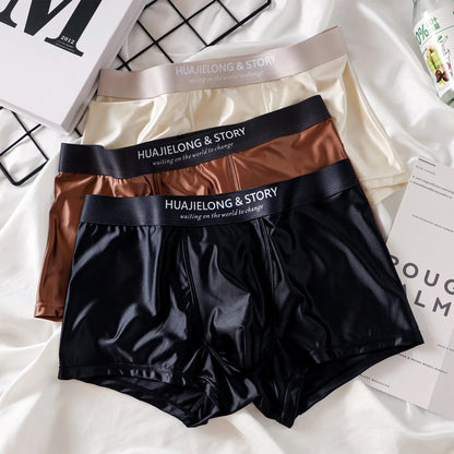 1/3Pcs Breathable Thin Satin Silk Boxer Briefs Seamless Mid Waist Ice Silk Boxers Underpants Smooth Underwear for Men Daily luvshop24