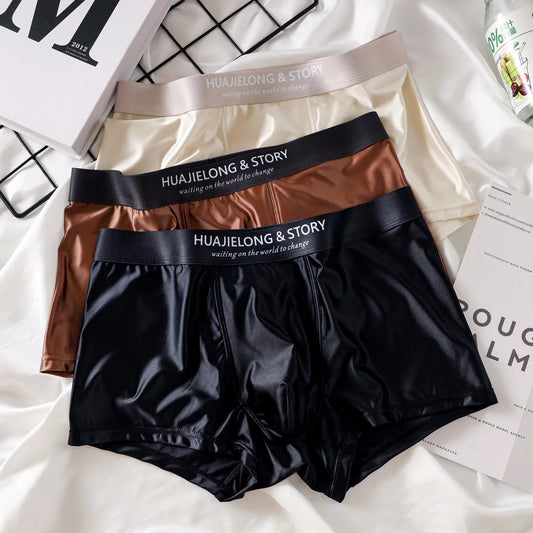1/3Pcs Breathable Thin Satin Silk Boxer Briefs Seamless Mid Waist Ice Silk Boxers Underpants Smooth Underwear for Men Daily luvshop24