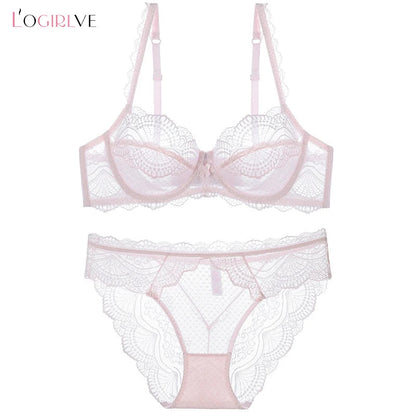 Logirlve Sexy Ultra-thin Lingerie Bra Panties Sets Transparent Brassiere Underwear Set Plus Size Women Lingerie Set Lace Bras luvshop24