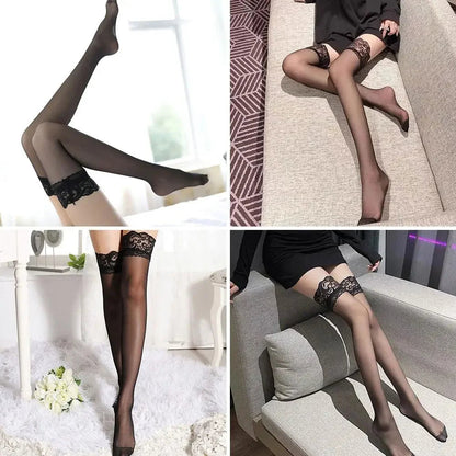 1Pair Summer Non Slip Lace Lace Silicone Stockings Ultra Thin Over The Knee Stockings Thigh Black Silk Tall Socks luvshop24