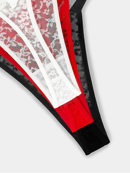 3pcs Sexy Thongs Lace Women Underwear Perspective Floral Panties Low Rise Two Shiny Belts G-string Comfortable Intimate Lingerie luvshop24