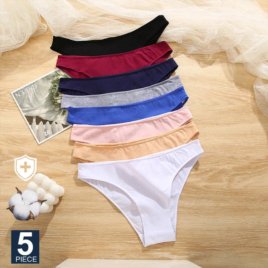 FINETOO 5PCS/Set M-XXL Panties Women Cotton Lingerie Woman Underwear Sexy Femme Underwear Girls Underpant Panty 7 Solid Colors luvshop24