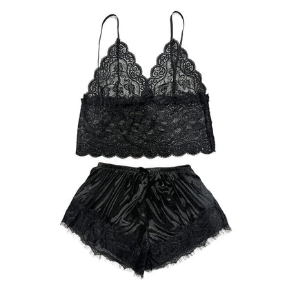 1 Pajamas Set Womens Lace Sleepwear Lingerie Crop Tops And Shorts Babydoll Pajamas Underwear Nightwear luvshop24