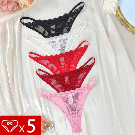 5pcs/pack Low Rise Sexy Lace Women G-string Solid Elegant Floral Panties Sexy Lingerie Comfortable Lady Thongs New Underwear luvshop24