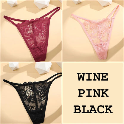 3Pcs Lace Thong For Women Low Rise Soft Intimates Lingerie Sexy Panties 6 Solid Color Ladies Comfortable Underpants Girls Panty luvshop24